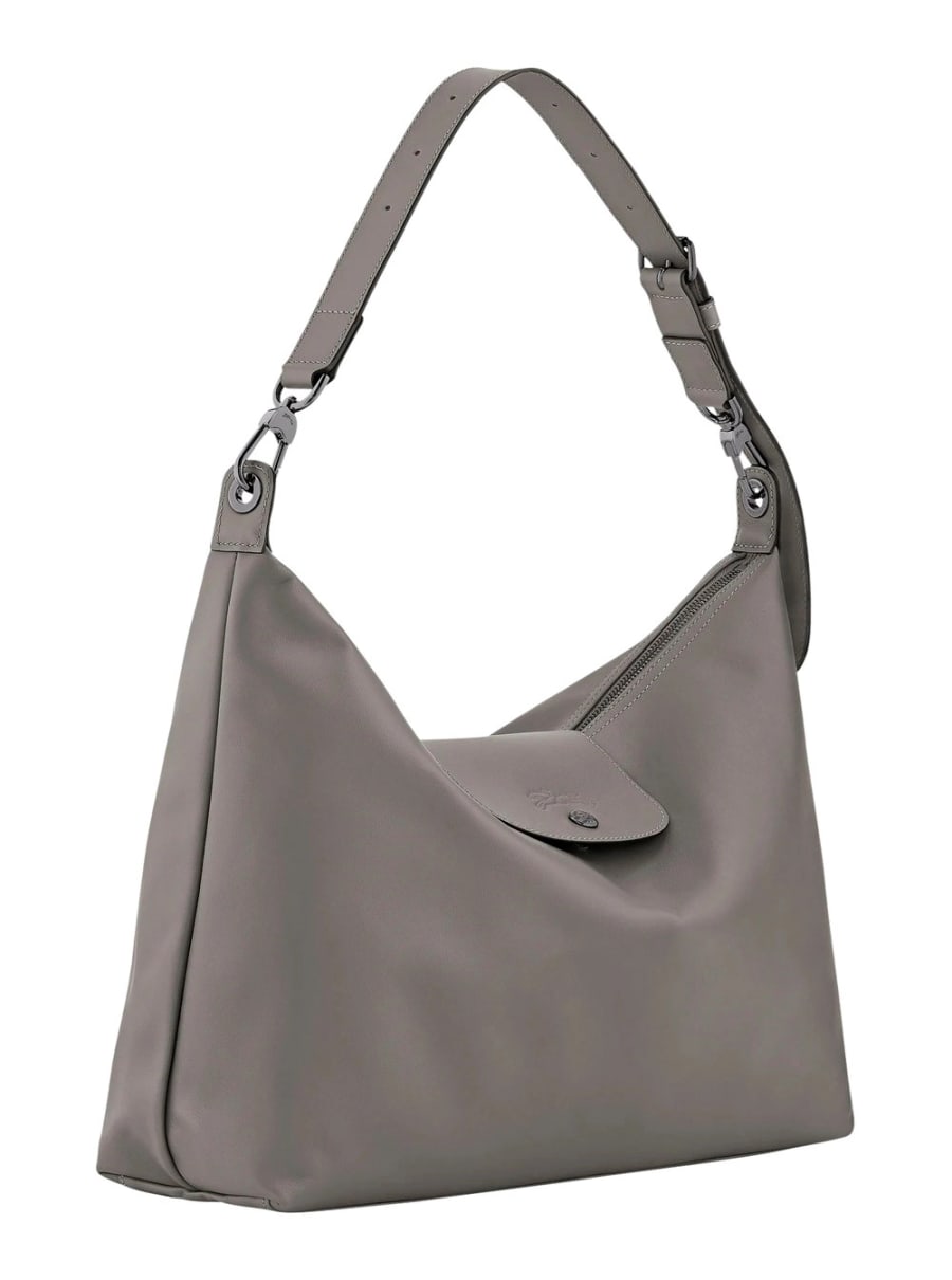 Longchamp Borsa a Spalla 'Le Pilage Xtra' con Tracolla Regolabile e Removibile e Logo Impresso sul Fronte in Pelle Grigia Donna, view 2