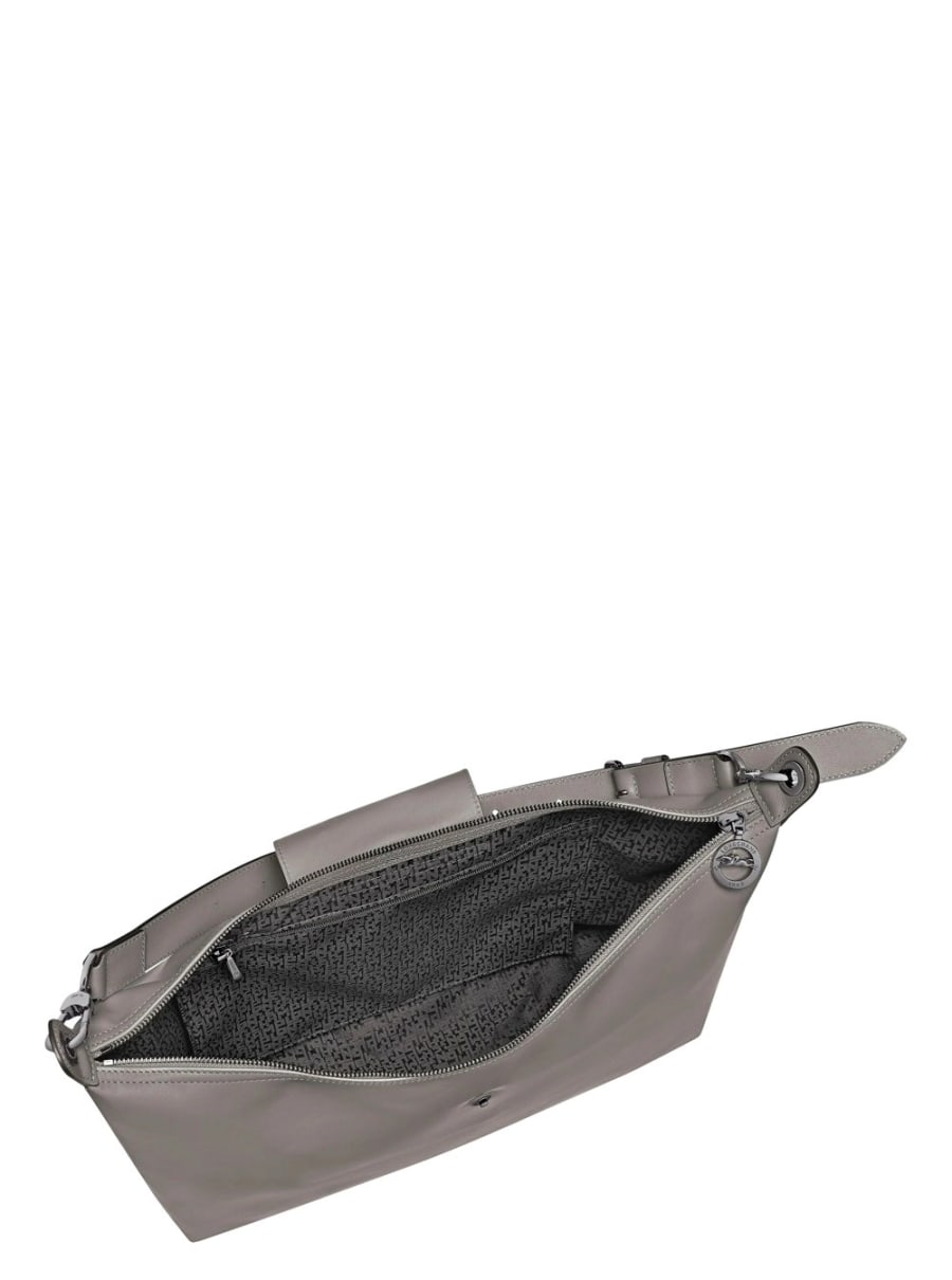 Longchamp Borsa a Spalla 'Le Pilage Xtra' con Tracolla Regolabile e Removibile e Logo Impresso sul Fronte in Pelle Grigia Donna, view 5