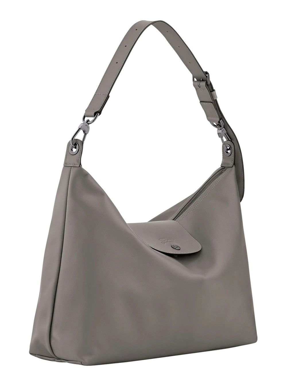 Longchamp Borsa a Spalla 'Le Pilage Xtra' con Tracolla Regolabile e Removibile e Logo Impresso sul Fronte in Pelle Grigia Donna, view 2