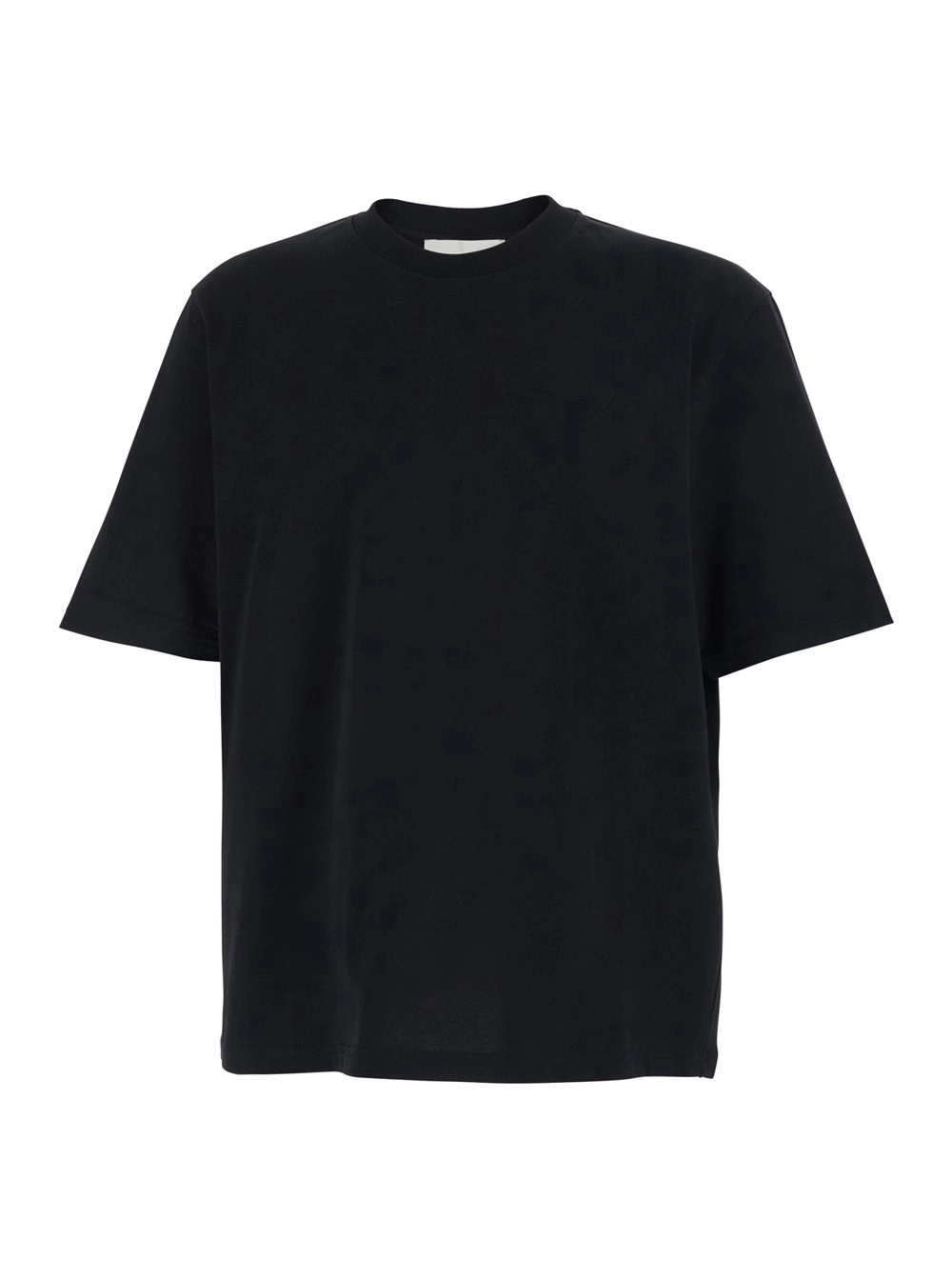 AMI Paris T-Shirt Girocollo con Ricamo ADC Tono su Tono sul Fronte in Cotone Nera Uomo