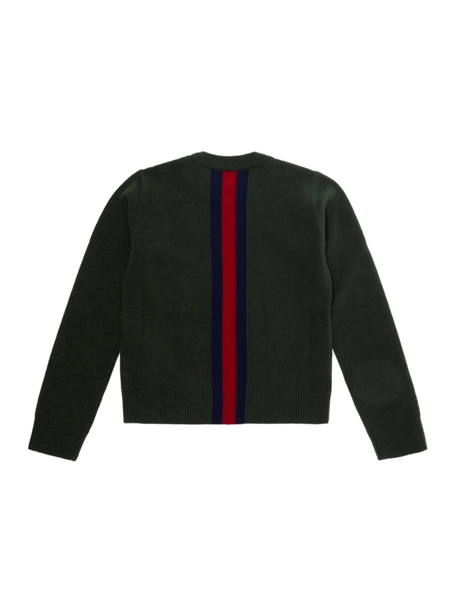 Gucci kids Maglione girocollo con ricamo Web in lana verde bambino, view 2