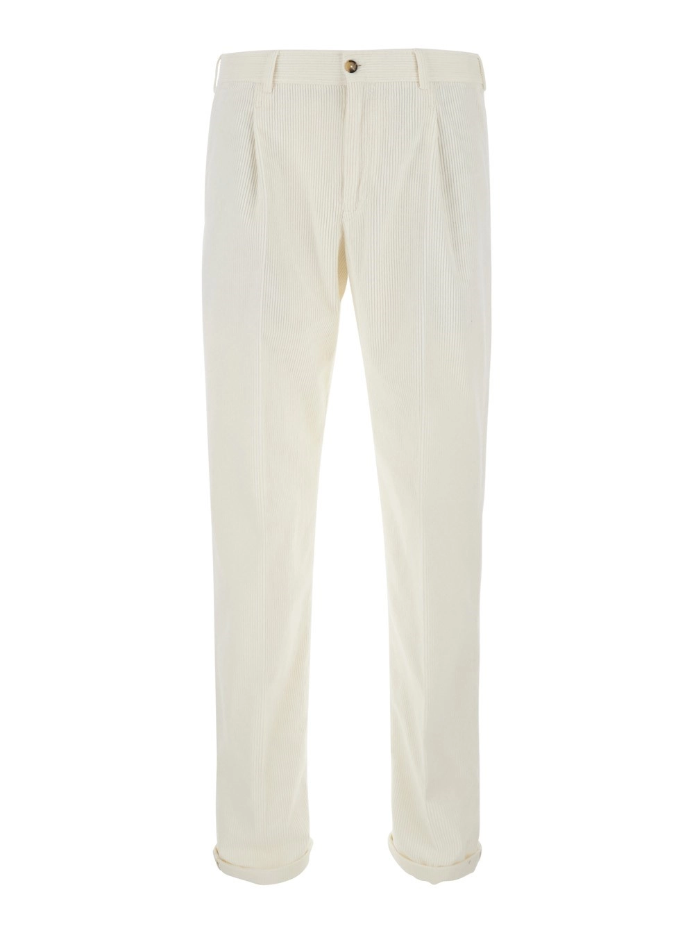PT Torino Pantaloni chino con pence sul fronte e patch logo sul retro in velluto Bianchi Uomo