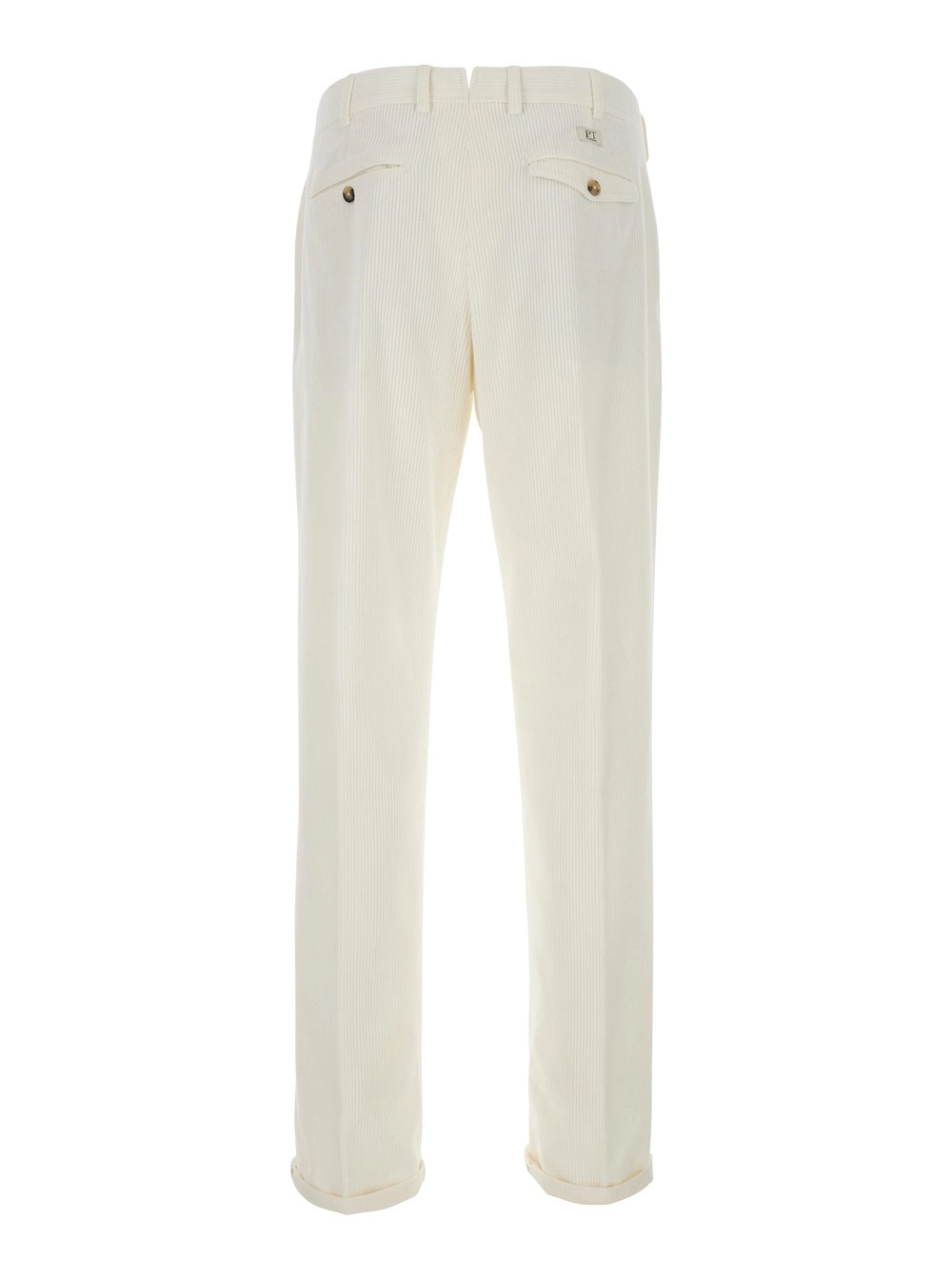 PT Torino Pantaloni chino con pence sul fronte e patch logo sul retro in velluto Bianchi Uomo, view 2
