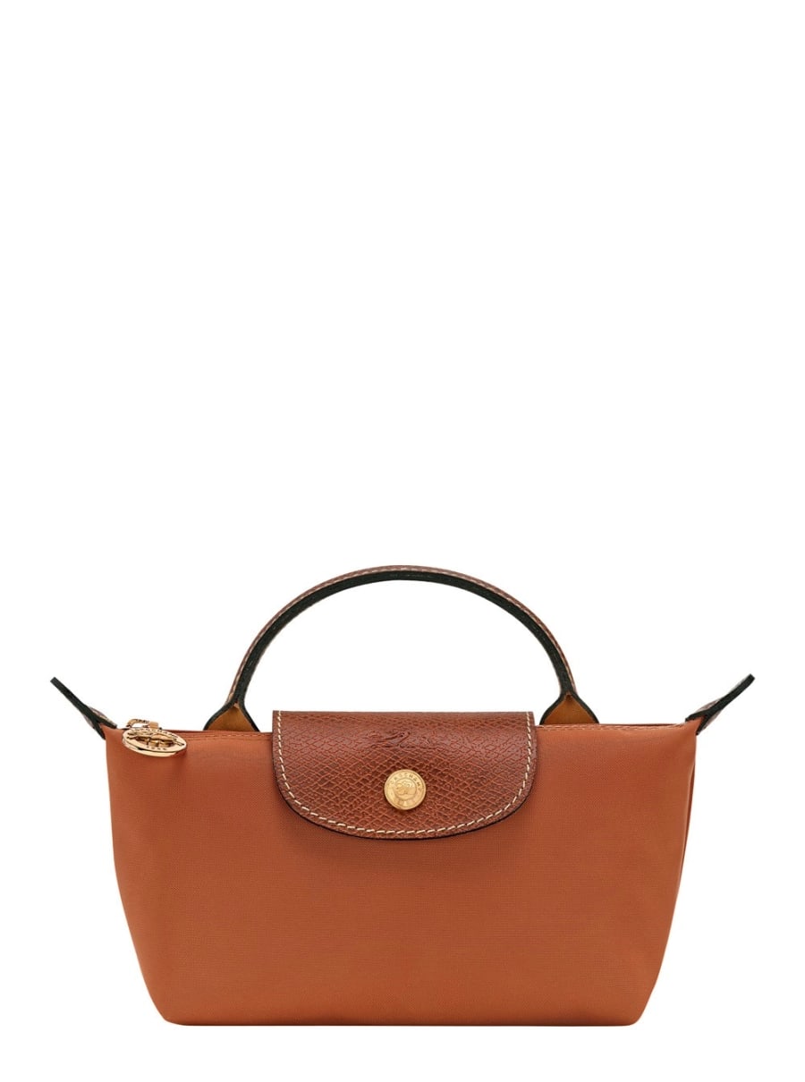 Longchamp Borsa a Mano 'Le Pliage Original' con Logo Inciso sul Fronte in Pelle e Tela Marrone Donna