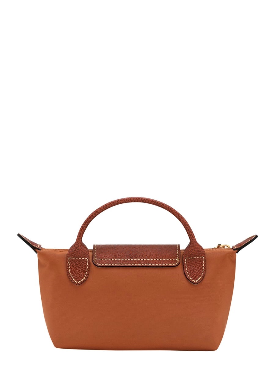 Longchamp Borsa a Mano 'Le Pliage Original' con Logo Inciso sul Fronte in Pelle e Tela Marrone Donna, view 3