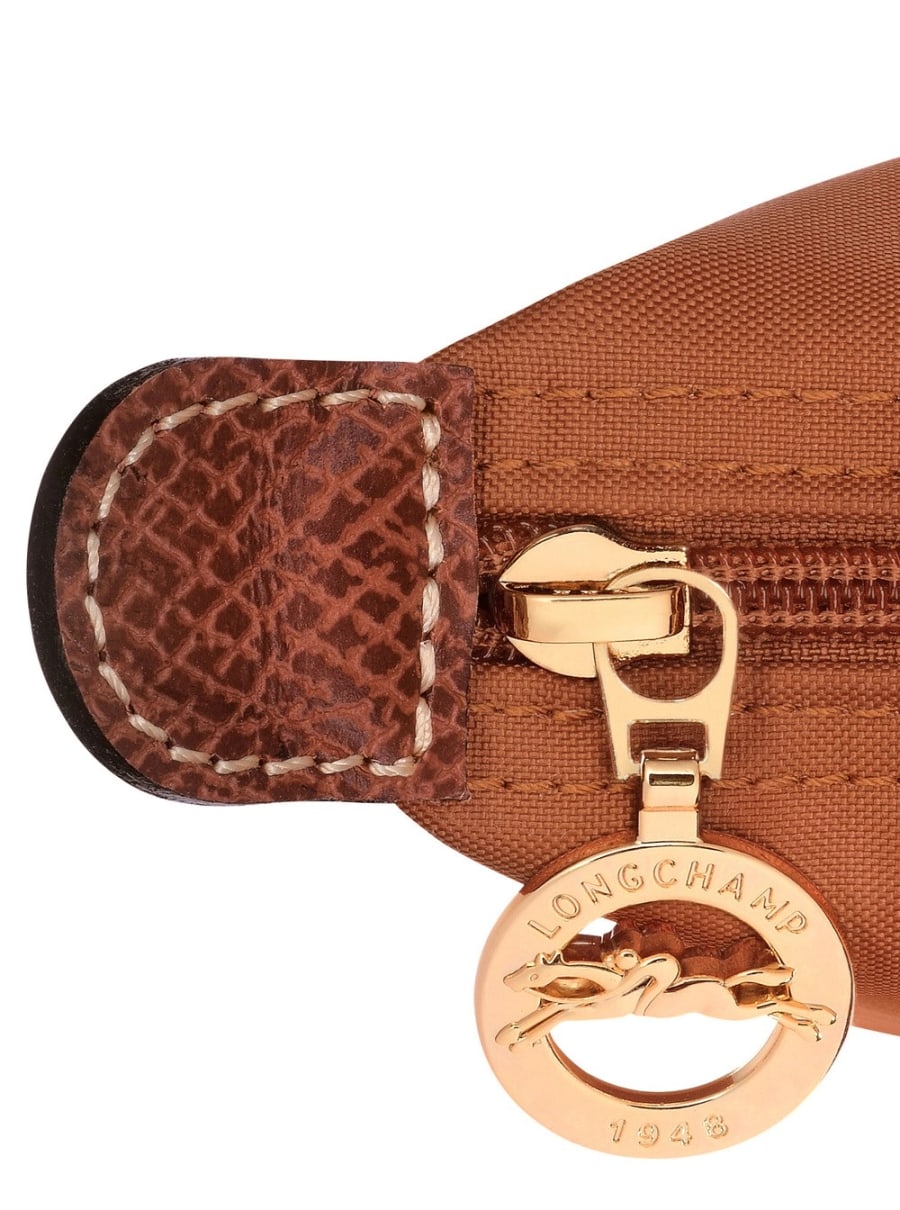 Longchamp Borsa a Mano 'Le Pliage Original' con Logo Inciso sul Fronte in Pelle e Tela Marrone Donna, view 4