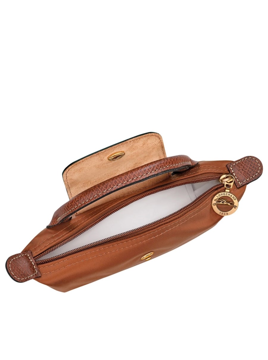 Longchamp Borsa a Mano 'Le Pliage Original' con Logo Inciso sul Fronte in Pelle e Tela Marrone Donna, view 5