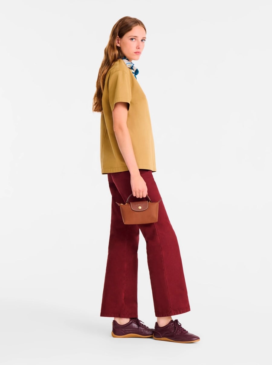 Longchamp Borsa a Mano 'Le Pliage Original' con Logo Inciso sul Fronte in Pelle e Tela Marrone Donna, view 6