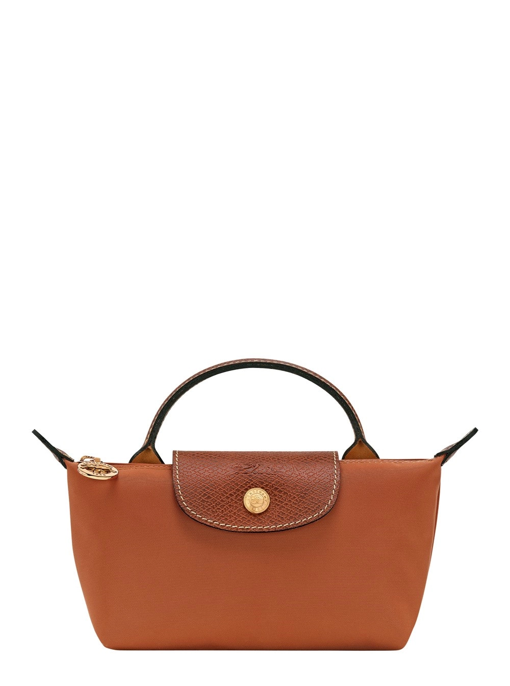 Longchamp Borsa a Mano 'Le Pliage Original' con Logo Inciso sul Fronte in Pelle e Tela Marrone Donna