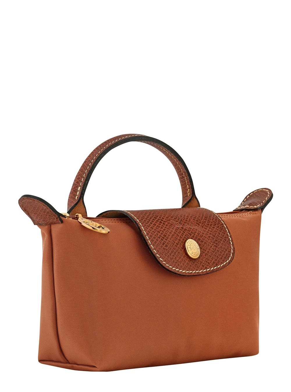 Longchamp Borsa a Mano 'Le Pliage Original' con Logo Inciso sul Fronte in Pelle e Tela Marrone Donna, view 2