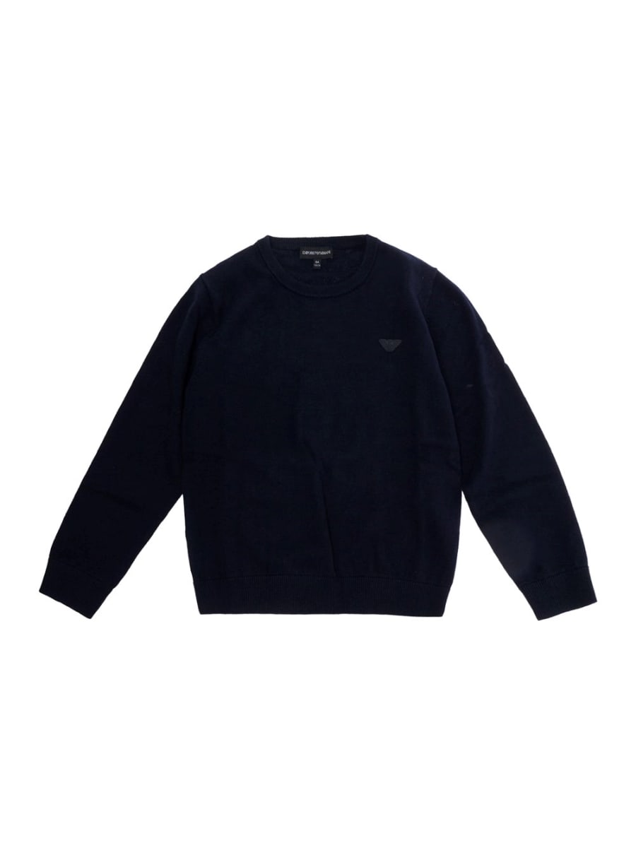 Emporio armani kids Maglia blu con collo rotondo e maniche lunghe per bambino