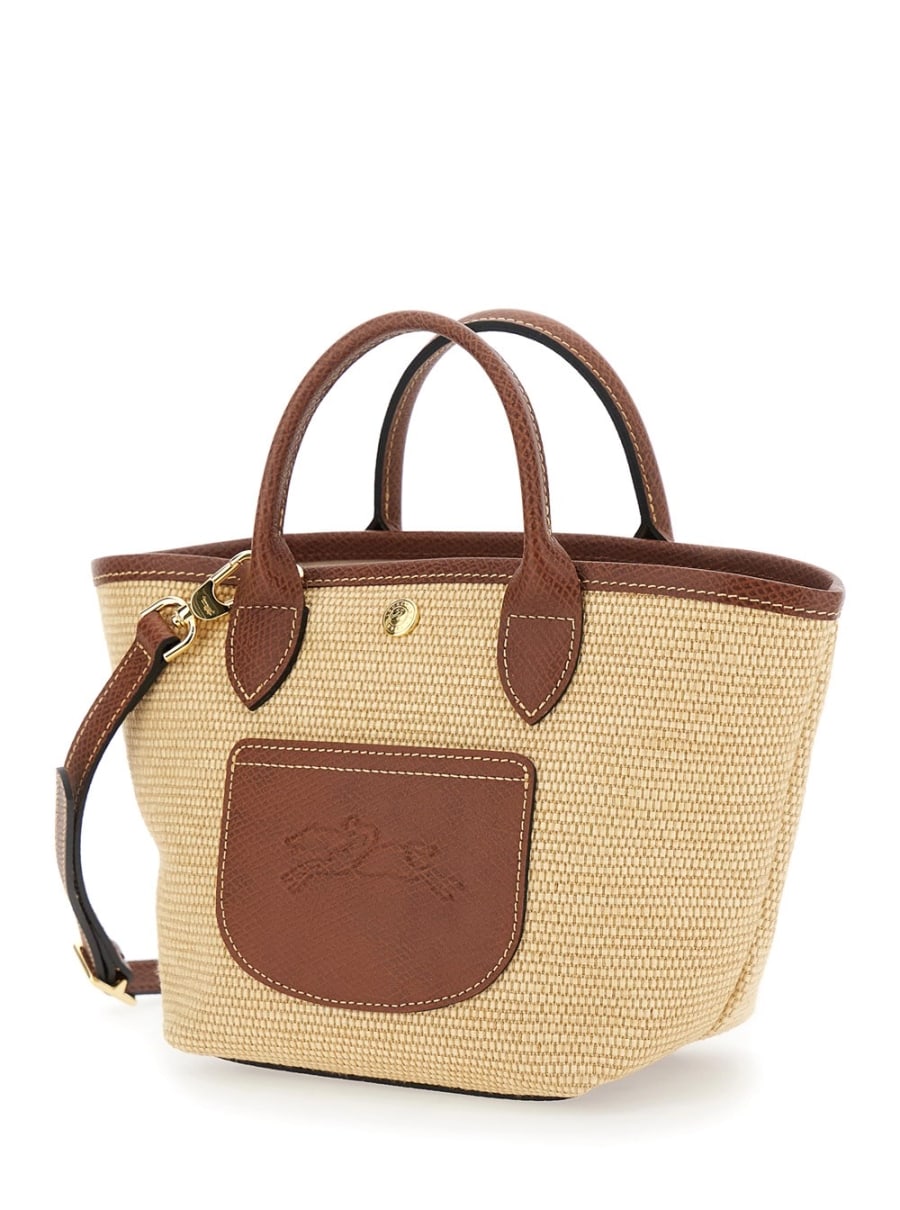 Longchamp Borsa a Mano 'Le Pliage XS' con Logo Impresso sul Fronte in Misto Tessuto e Pelle Marrone Donna, view 2