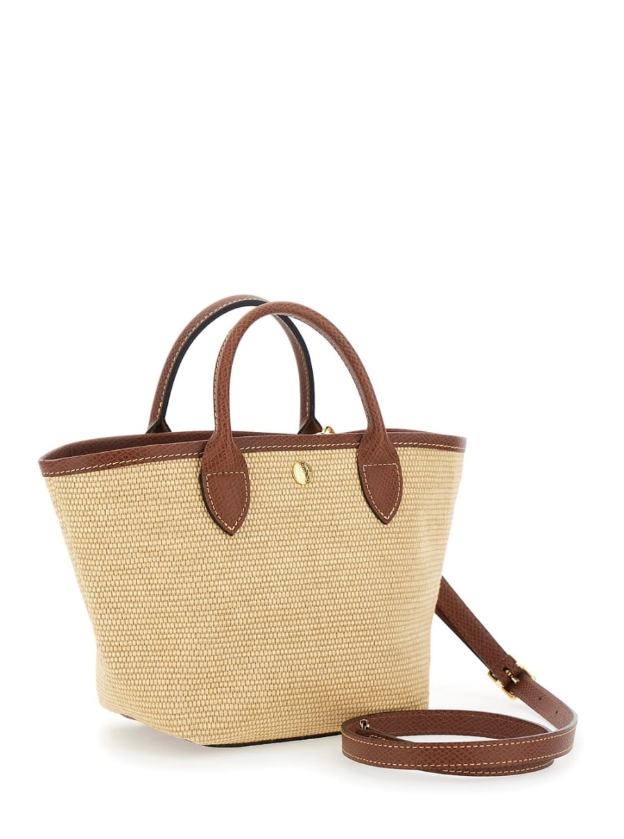 Longchamp Borsa a Mano 'Le Pliage XS' con Logo Impresso sul Fronte in Misto Tessuto e Pelle Marrone Donna, view 3