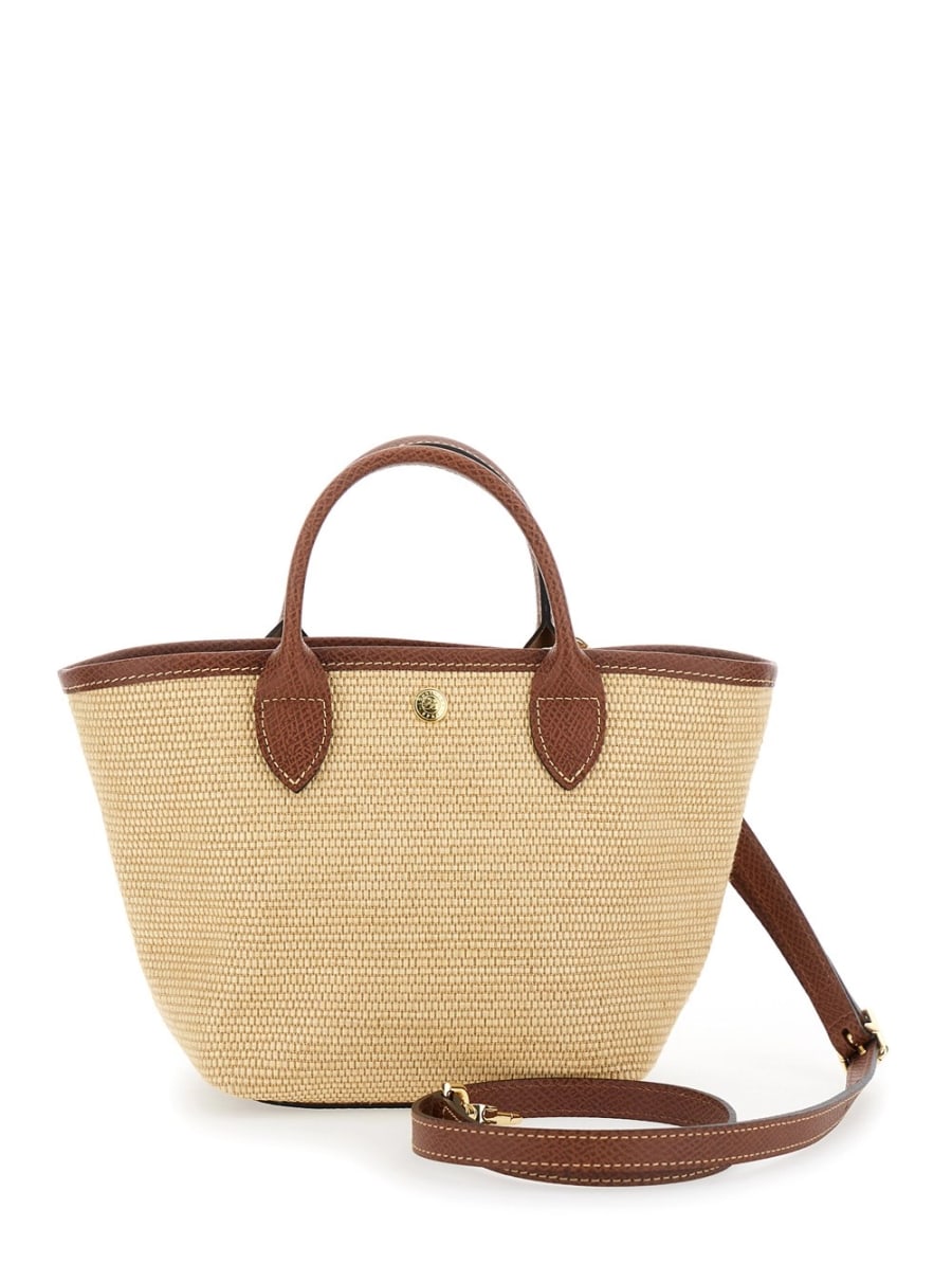Longchamp Borsa a Mano 'Le Pliage XS' con Logo Impresso sul Fronte in Misto Tessuto e Pelle Marrone Donna, view 4