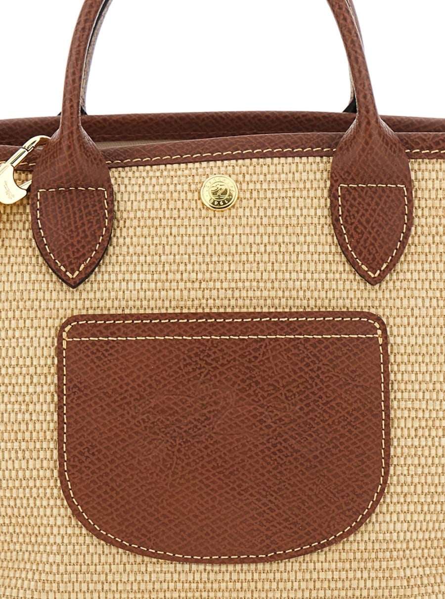 Longchamp Borsa a Mano 'Le Pliage XS' con Logo Impresso sul Fronte in Misto Tessuto e Pelle Marrone Donna, view 5