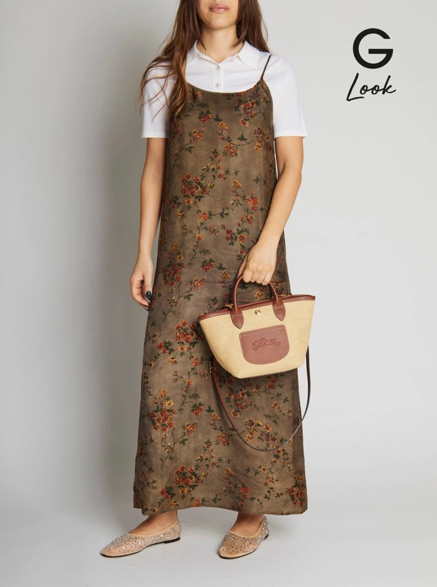 Longchamp Borsa a Mano 'Le Pliage XS' con Logo Impresso sul Fronte in Misto Tessuto e Pelle Marrone Donna, view 6