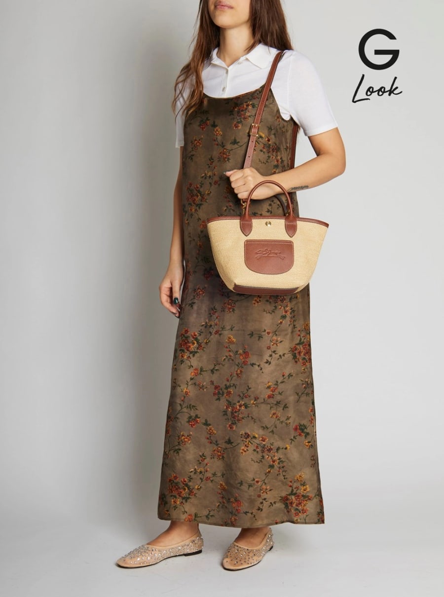 Longchamp Borsa a Mano 'Le Pliage XS' con Logo Impresso sul Fronte in Misto Tessuto e Pelle Marrone Donna, view 7