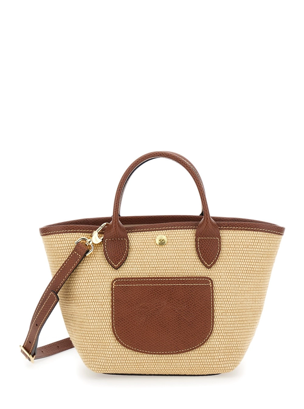 Longchamp Borsa a Mano 'Le Pliage XS' con Logo Impresso sul Fronte in Misto Tessuto e Pelle Marrone Donna