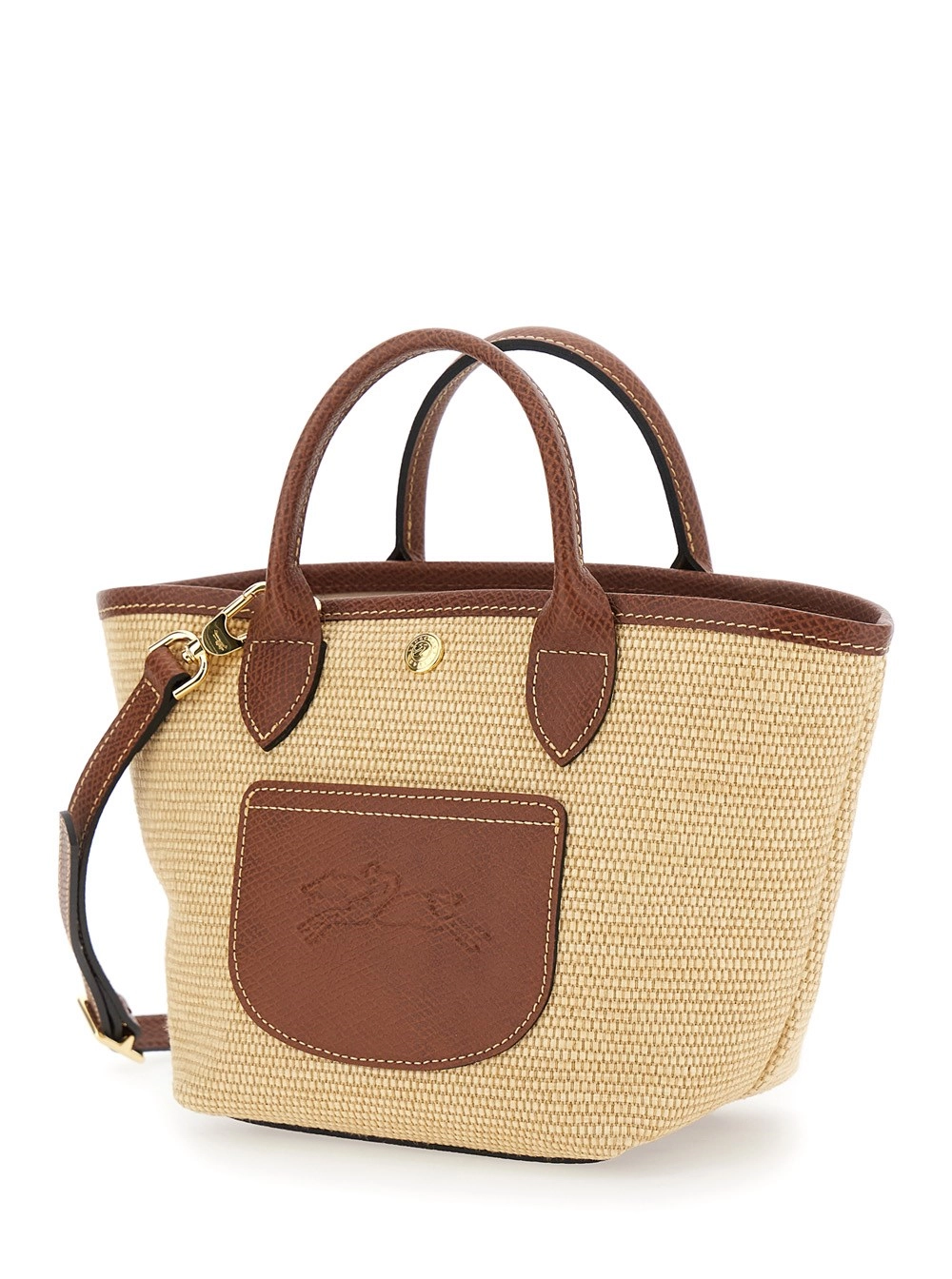 Longchamp Borsa a Mano 'Le Pliage XS' con Logo Impresso sul Fronte in Misto Tessuto e Pelle Marrone Donna, view 2