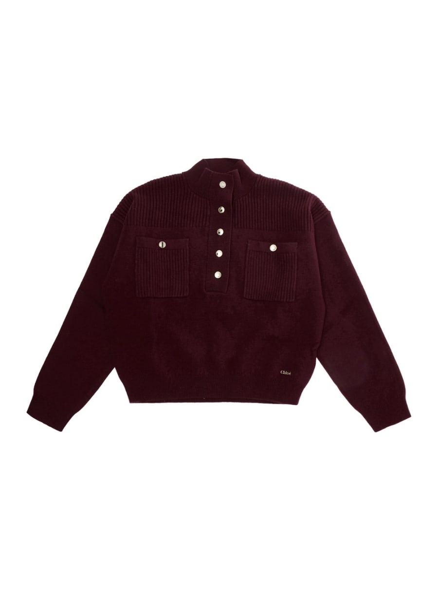 Chloé kids Pull con maniche lunghe e collo rotondo in cotone e cashmere viola per bambina