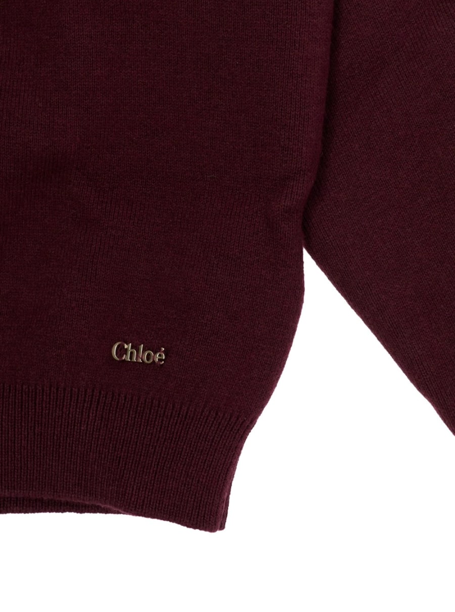Chloé kids Pull con maniche lunghe e collo rotondo in cotone e cashmere viola per bambina, view 3