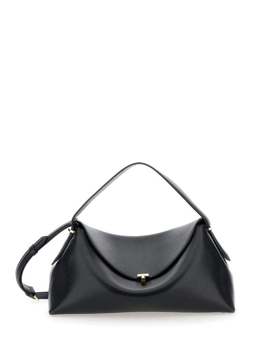 Toteme Borsa a Mano 'T-Lock' con Tracolla e Chiusura a T in Pelle Martellata Nera Donna
