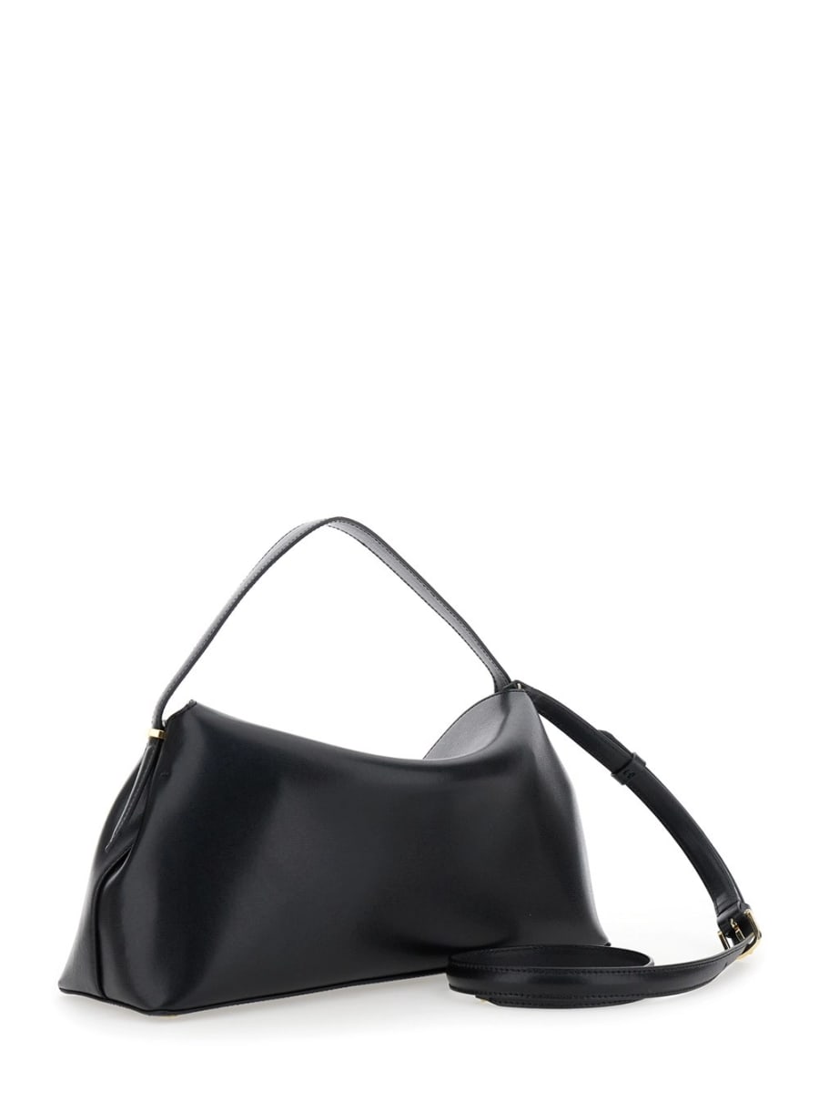Toteme Borsa a Mano 'T-Lock' con Tracolla e Chiusura a T in Pelle Martellata Nera Donna, view 3