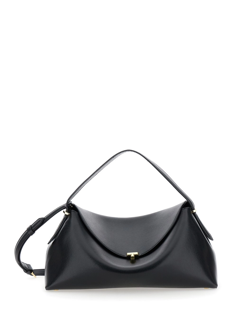 Toteme Borsa a Mano 'T-Lock' con Tracolla e Chiusura a T in Pelle Martellata Nera Donna