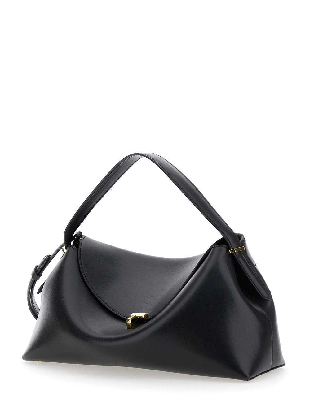 Toteme Borsa a Mano 'T-Lock' con Tracolla e Chiusura a T in Pelle Martellata Nera Donna, view 2