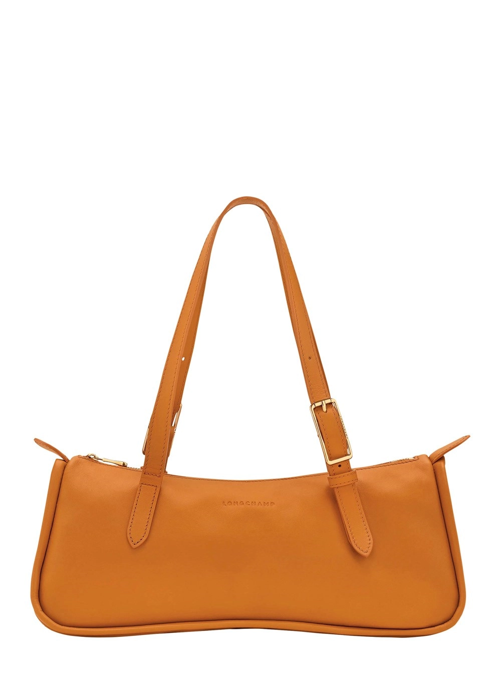Longchamp Borsa a Spalla con Due Manici Superiori e Logo Lettering sul Fronte in Pelle Arancione Donna