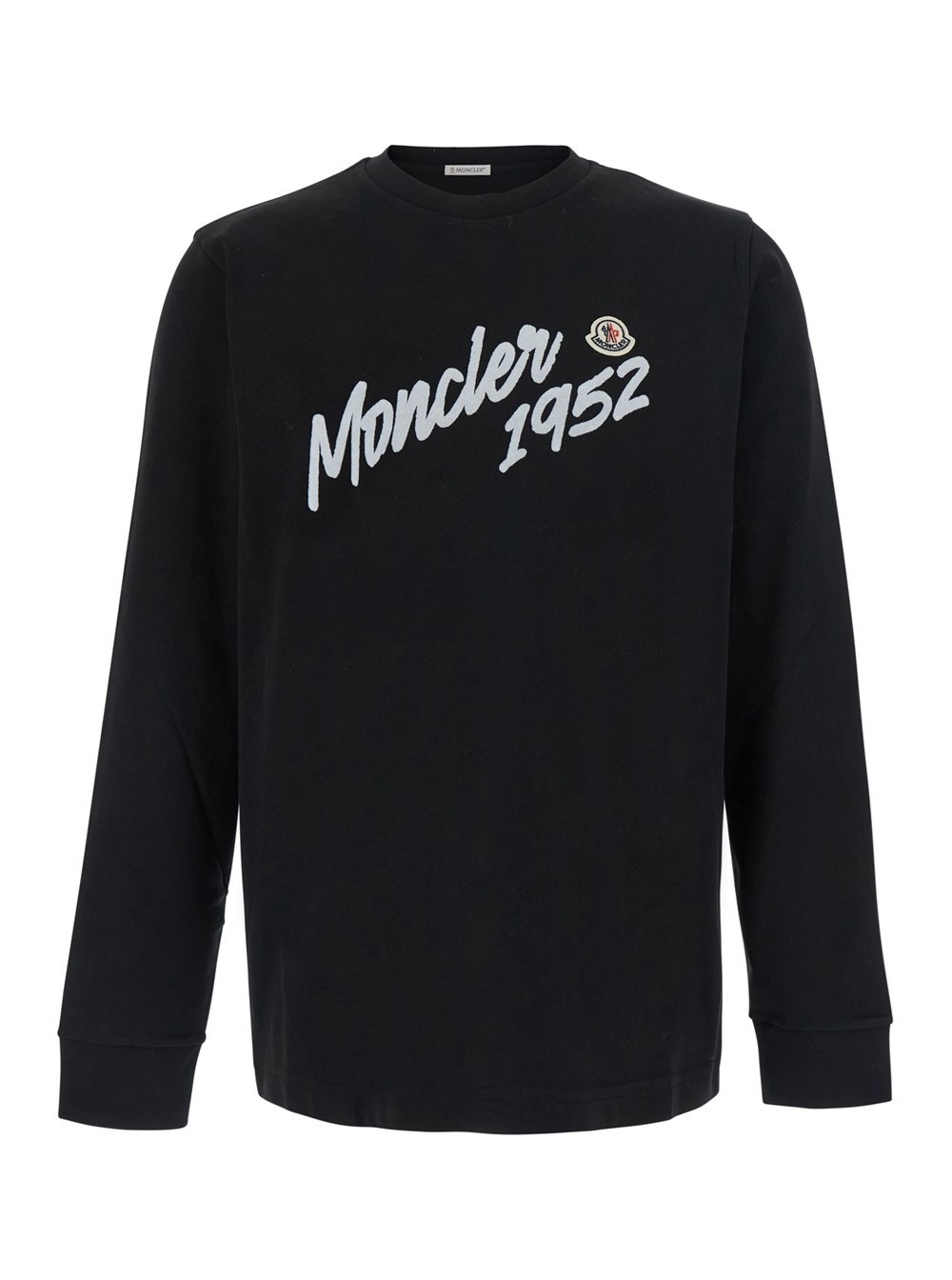 Moncler T-shirt a maniche lunghe con logo sul fronte in cotone nera uomo