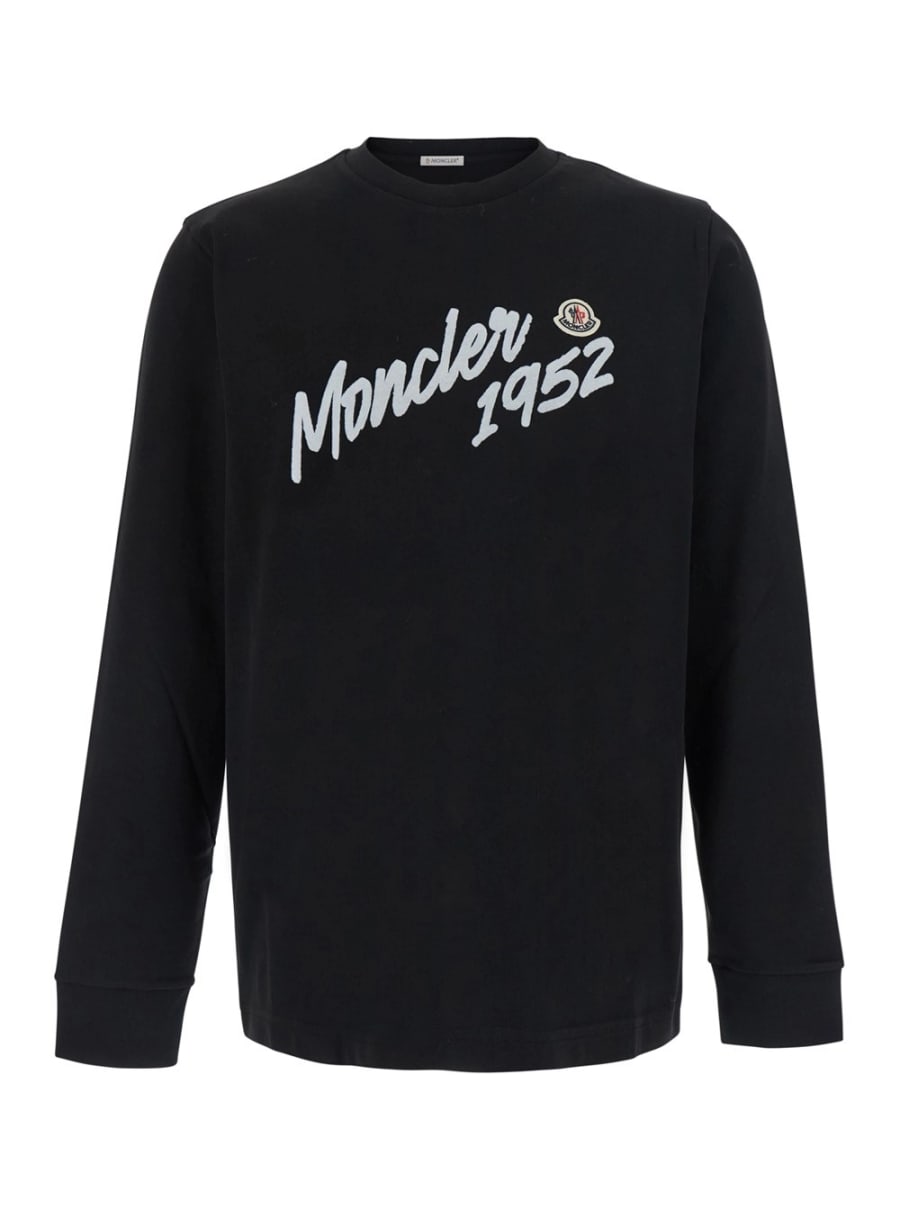 Moncler T-shirt a maniche lunghe con logo sul fronte in cotone nera uomo