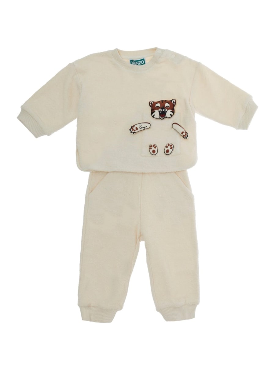 Kenzo kids Completo K6210121G con collo tondo e maniche lunghe in Cotone Beige per Bambina