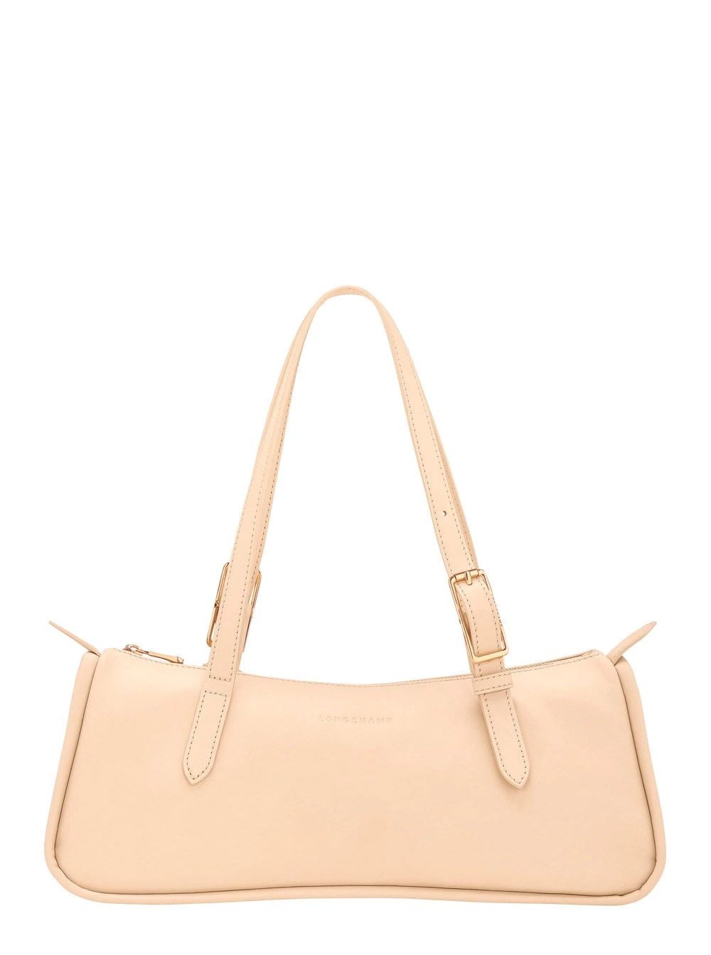Longchamp Borsa a Spalla con Due Manici Superiori e Logo Lettering sul Fronte in Pelle Bianca Donna