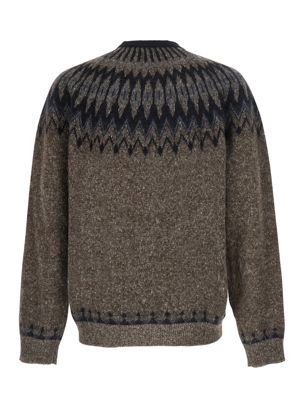 Roberto collina Maglia Girocollo con Jacquard Norvegese in Alpaca e Lana Marrone Uomo, view 2