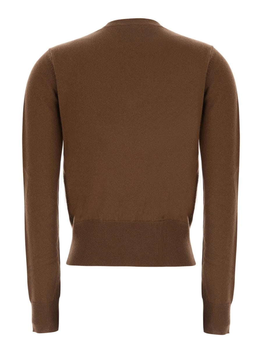 Max Mara Studio Maglione 'Liuti' con scollo a V e motivo a rombi sul fronte in lana e cashmere marrone donna, view 2