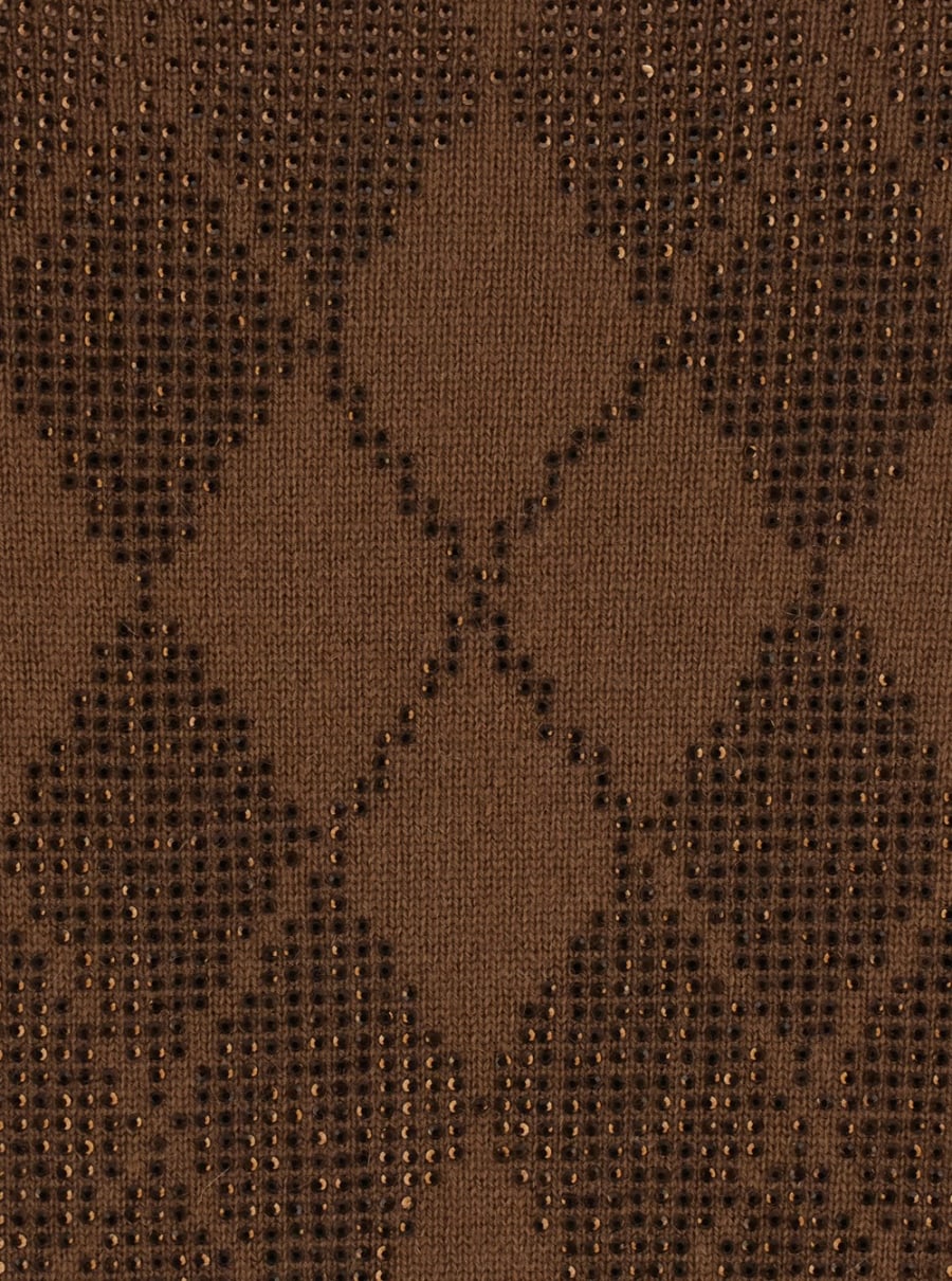 Max Mara Studio Maglione 'Liuti' con scollo a V e motivo a rombi sul fronte in lana e cashmere marrone donna, view 3