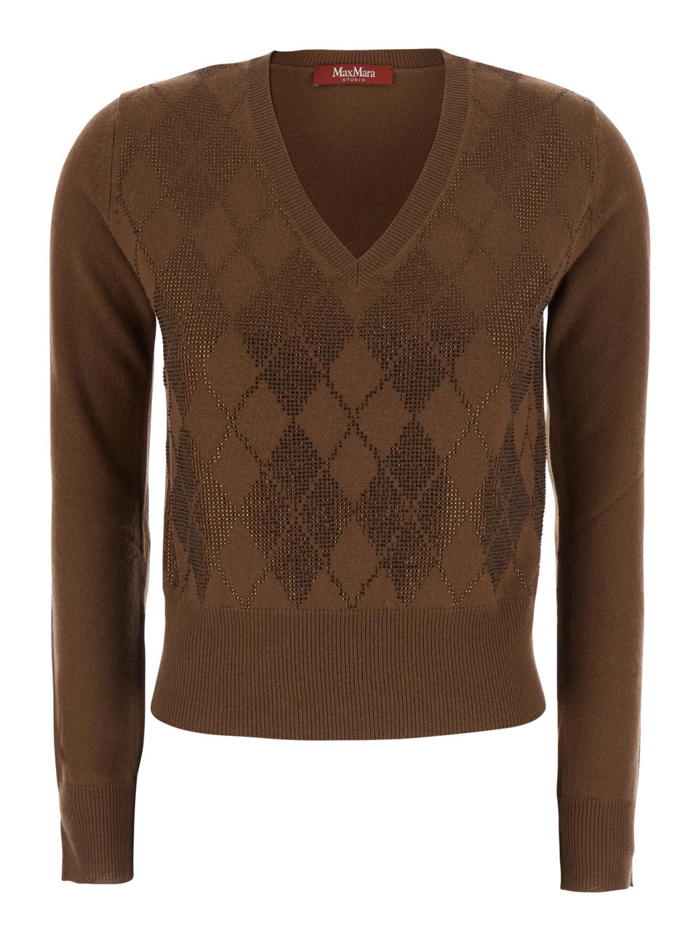 Max Mara Studio Maglia MSTLIUTI con colletto e maniche lunghe in tessuto tecnico marrone per donna