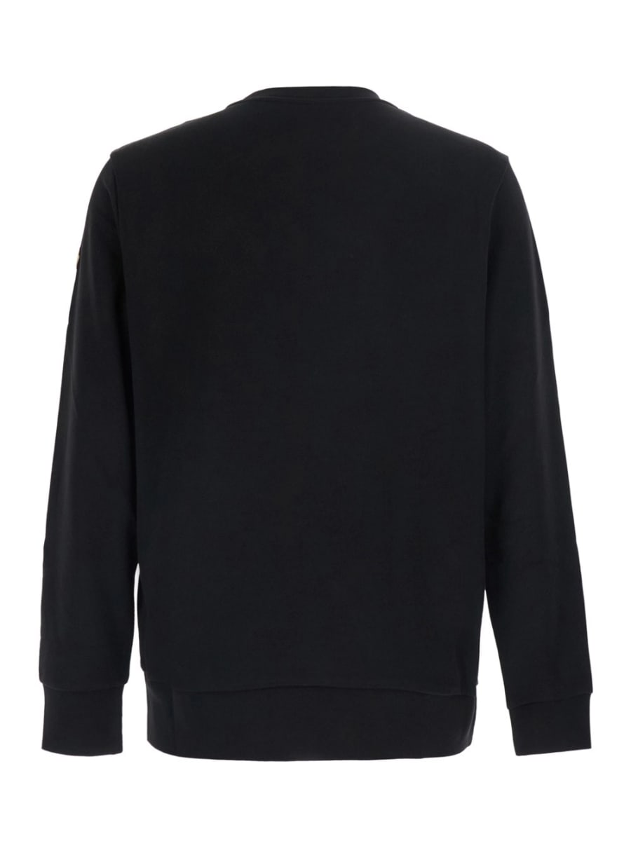 Moncler Maglia girocollo con logo lettering sul fronte e patch logo sulla manica in misto cotone Nera Uomo, view 2