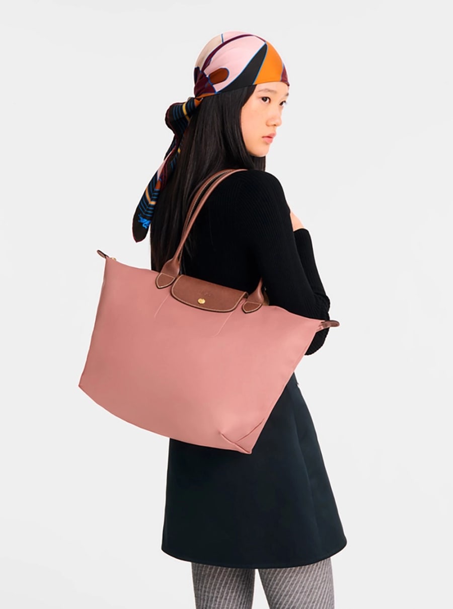 Longchamp Borsa Shopping 'Le Pliage Original' con Logo Impresso in Tela Riciclata Rosa Donna, view 6