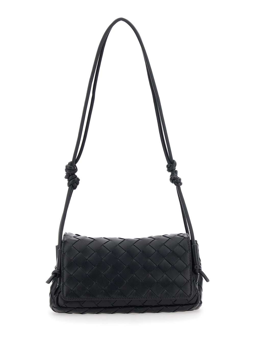 Bottega Veneta Borsa a Tracolla 'Notturno' con Motivo Intrecciato All-Over e Tracolla con Dettagli Knot in Pelle Nera Donna