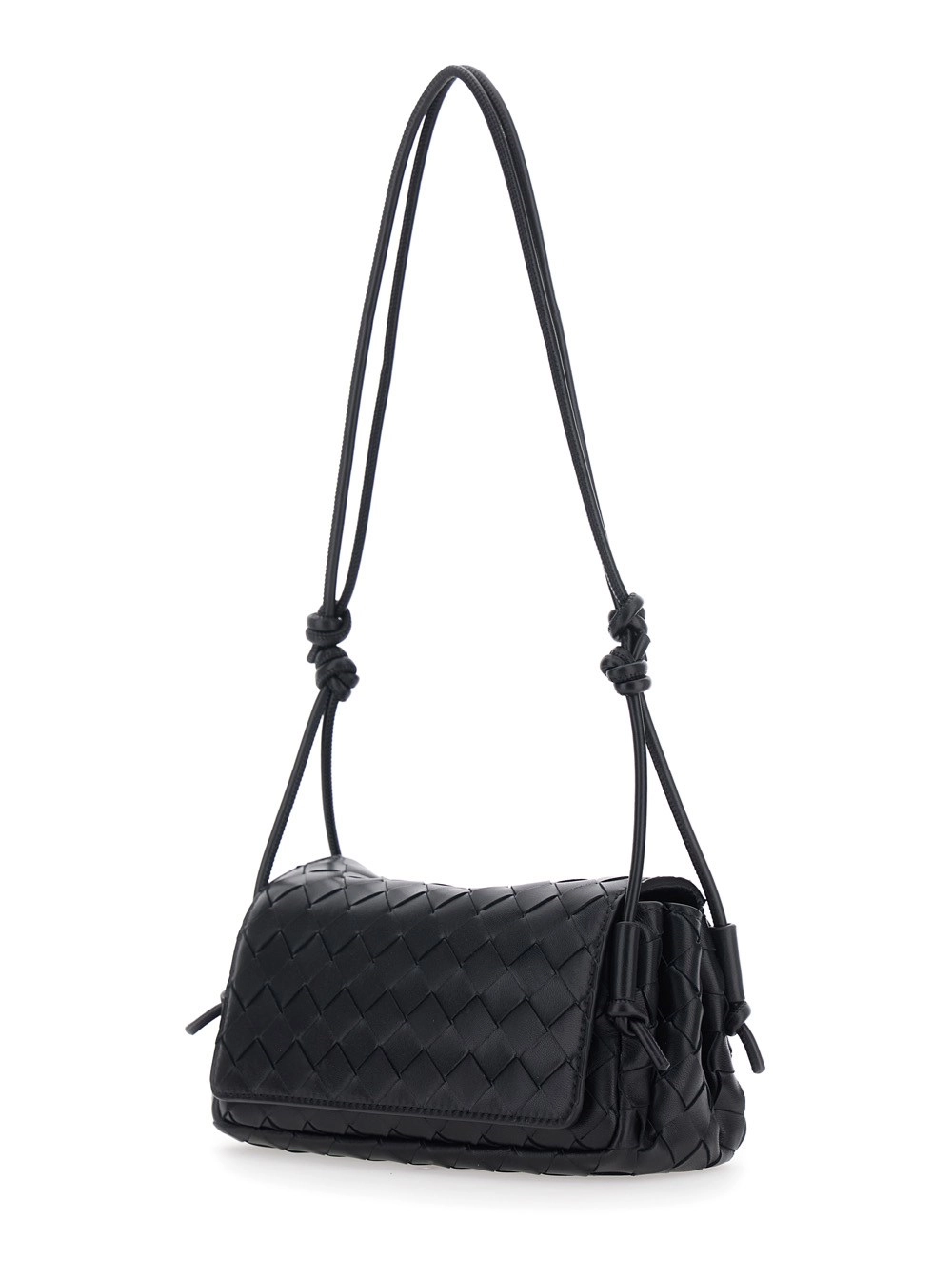 Bottega Veneta Borsa a Tracolla 'Notturno' con Motivo Intrecciato All-Over e Tracolla con Dettagli Knot in Pelle Nera Donna, view 2