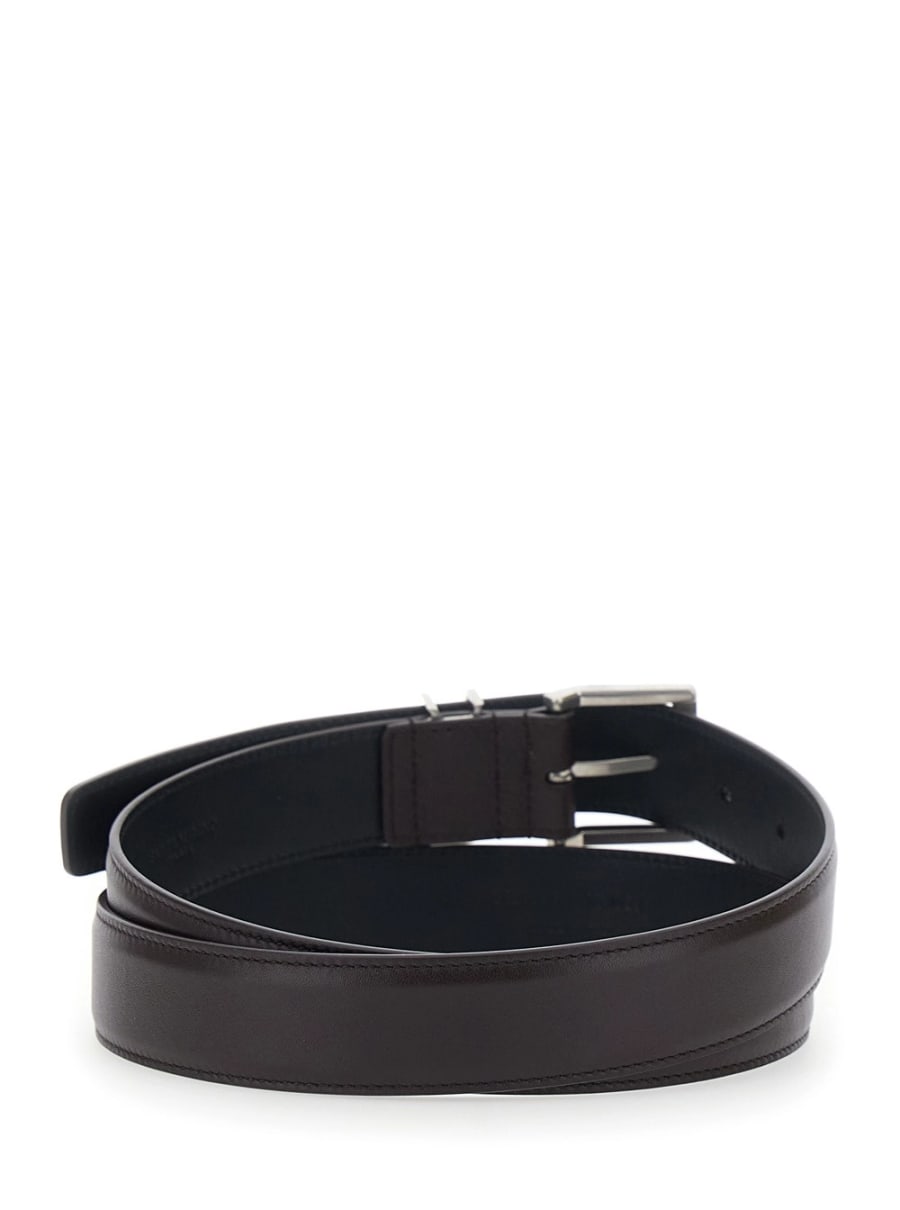 Saint Laurent Cintura con Placca Cassandre sul Fronte e Chiusura con Fibbia Regolabile in Pelle Marrone Uomo, view 3