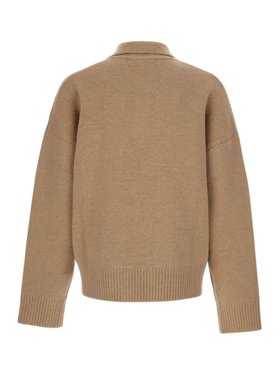 AMI Paris Maglione con colletto polo e Ricamo ADC sul Fronte in lana beige Uomo, view 2