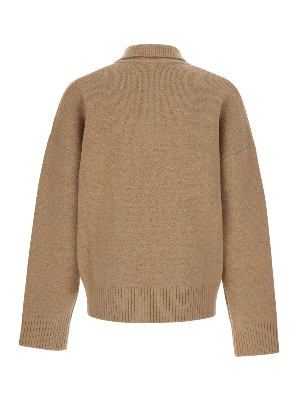 AMI Paris Polo sweater con colletto e maniche lunghe in misto lana beige uomo, view 2