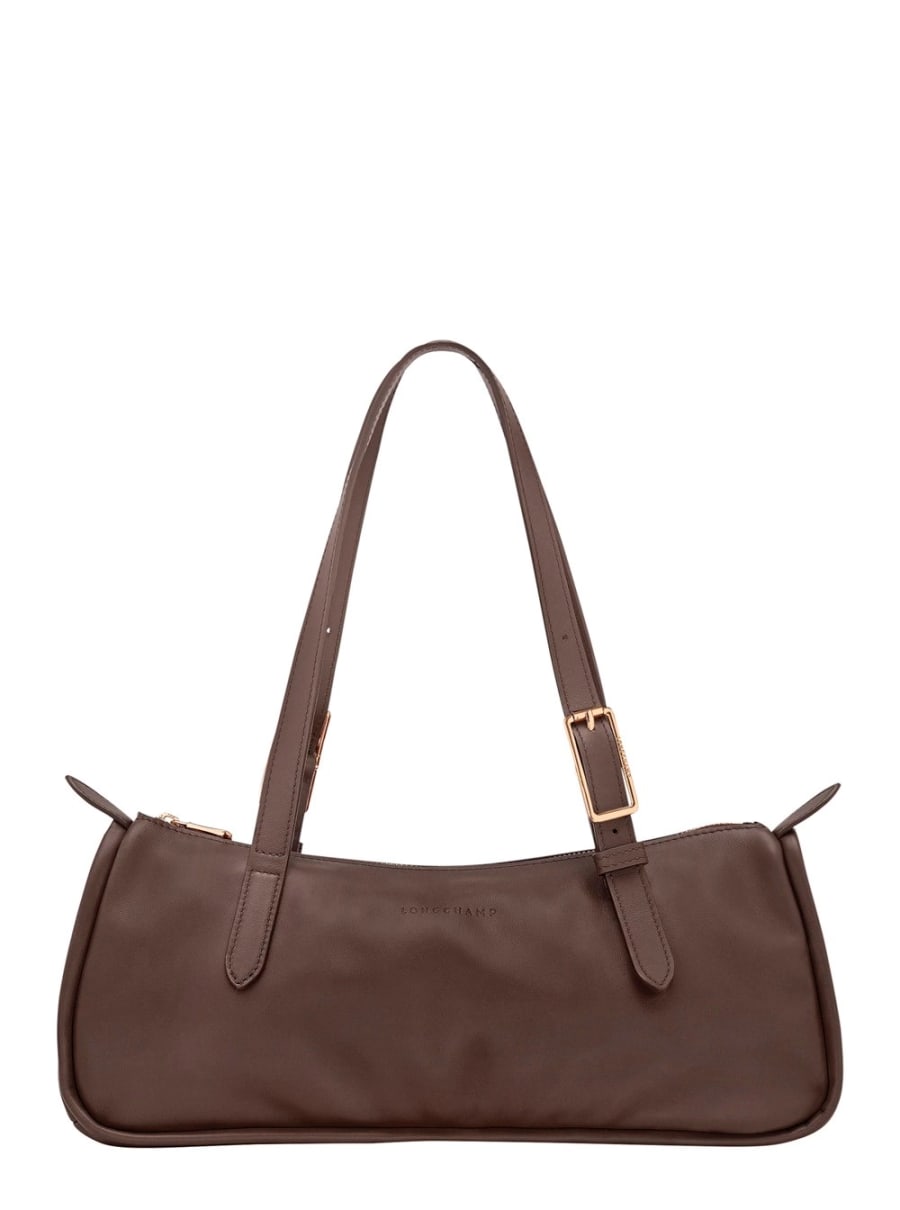 Longchamp Borsa a Spalla con Due Manici Superiori e Logo Lettering sul Fronte in Pelle Marrone Donna