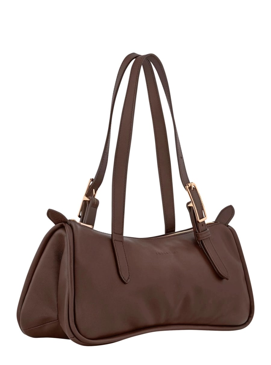 Longchamp Borsa a Spalla con Due Manici Superiori e Logo Lettering sul Fronte in Pelle Marrone Donna, view 2