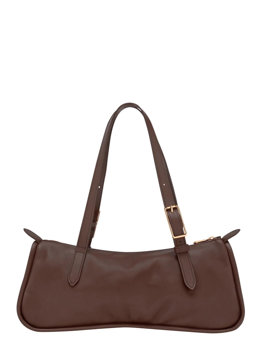Longchamp Borsa a Spalla con Due Manici Superiori e Logo Lettering sul Fronte in Pelle Marrone Donna, view 3