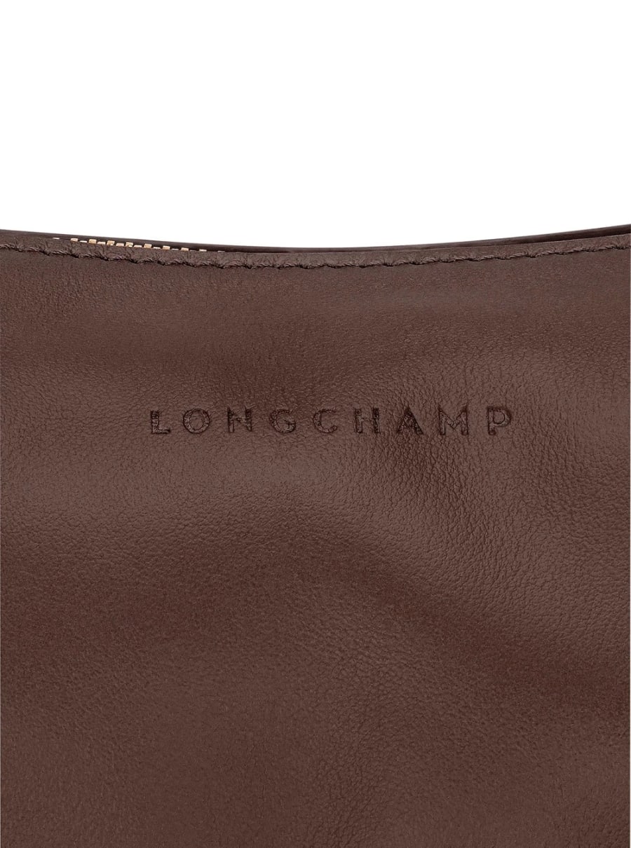 Longchamp Borsa a Spalla con Due Manici Superiori e Logo Lettering sul Fronte in Pelle Marrone Donna, view 4