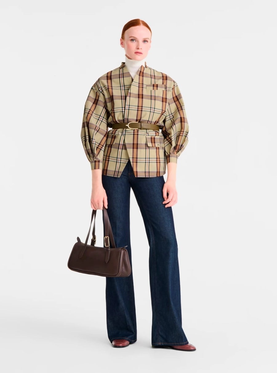 Longchamp Borsa a Spalla con Due Manici Superiori e Logo Lettering sul Fronte in Pelle Marrone Donna, view 6